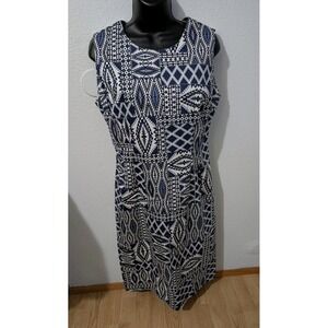 Grey Wolf Blue White Geometric Aztec Print Sleeveless Sheath Dress Medium